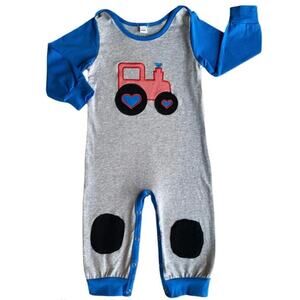 Ann Loren Baby Toddler Boys Long Sleeve Truck Romper Blue/Grey NWT Size 12-18m